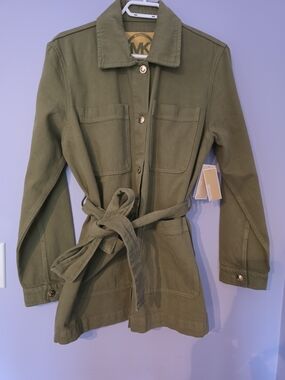 Michael Kors Olive Green Utility Jacket with Tie Waist